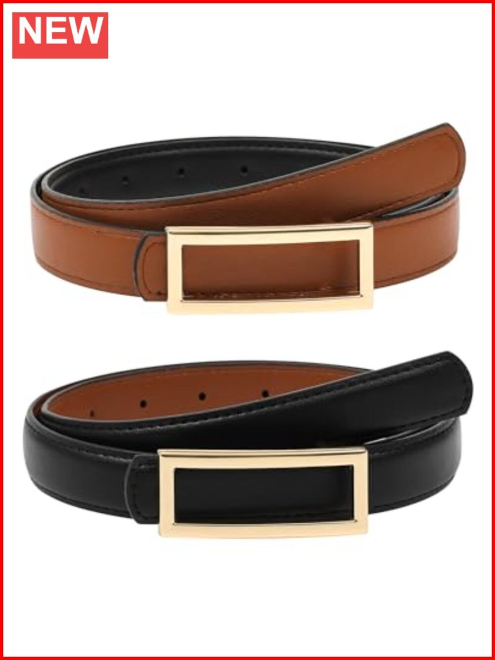 Reversible Skinny Faux Leather Belt for Women Adjustable Jeans Dress Belt